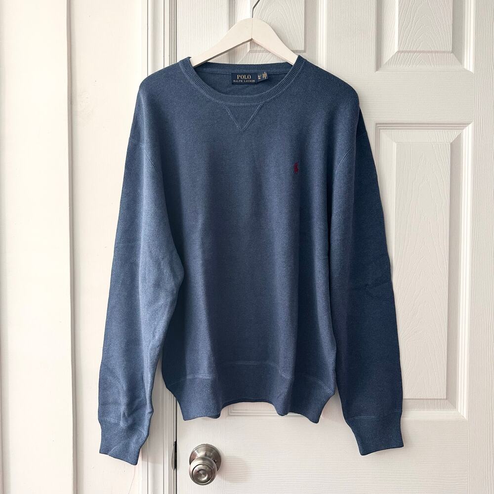 Polo Ralph Lauren NWOT Crewneck Mesh Knit Cotton Blue Sweater Knit Red Pony XL
